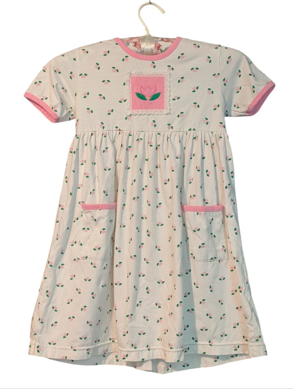90s Vintage Girls Palettes White Pink Floral Dress Size 6X Cottagecore